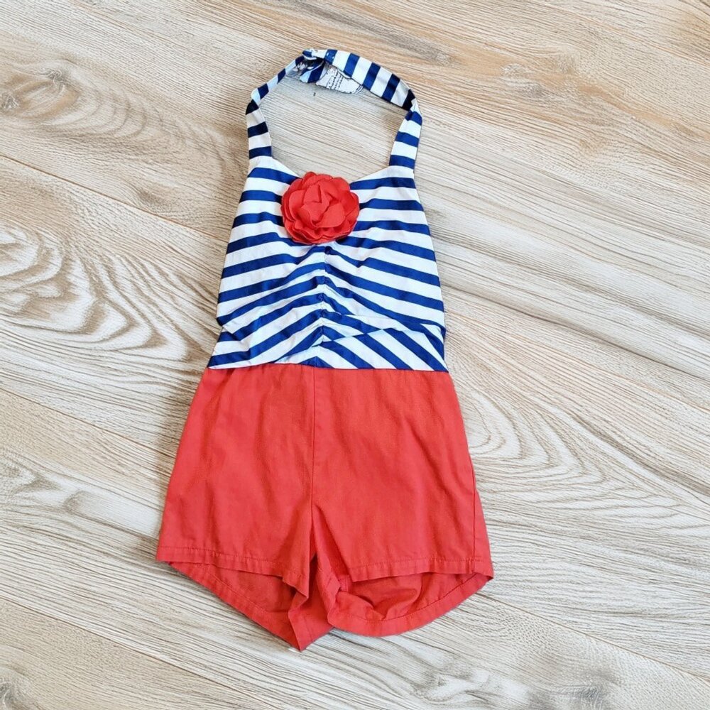 Janie and Jack European Traveler Corsage Stripe Romper Size 4